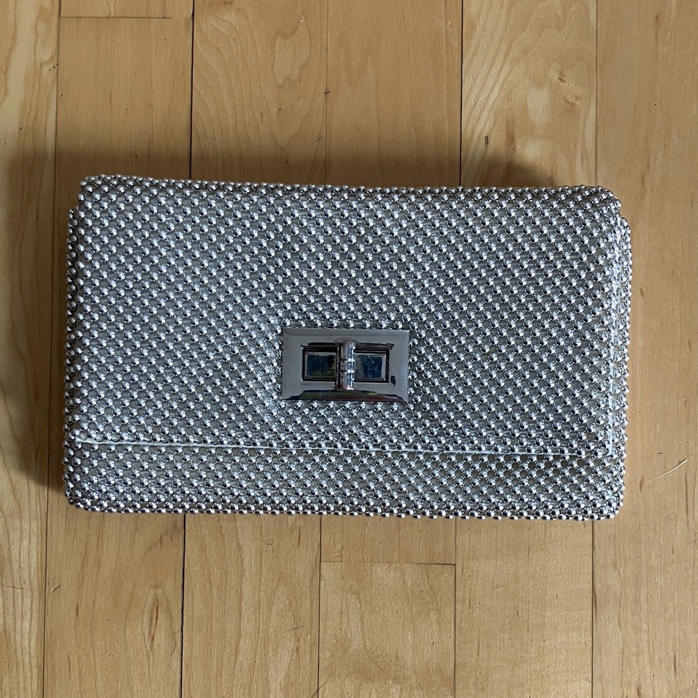 Silver beaded clutch with chain strap Browns prom bridal wedding - Picture 2 of 12